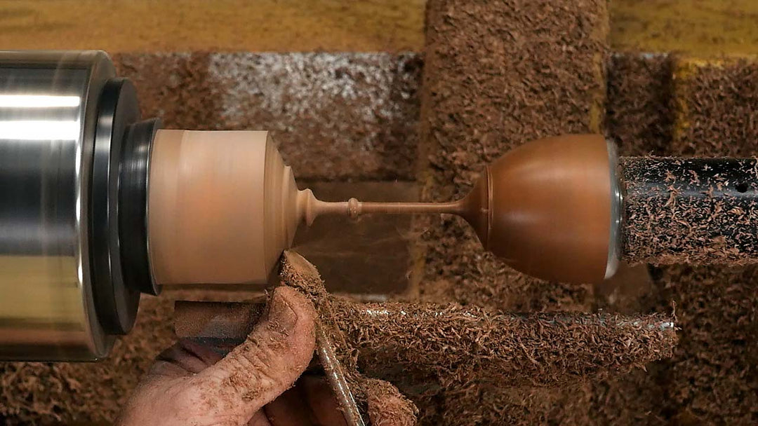 Turning the base of a goblet.