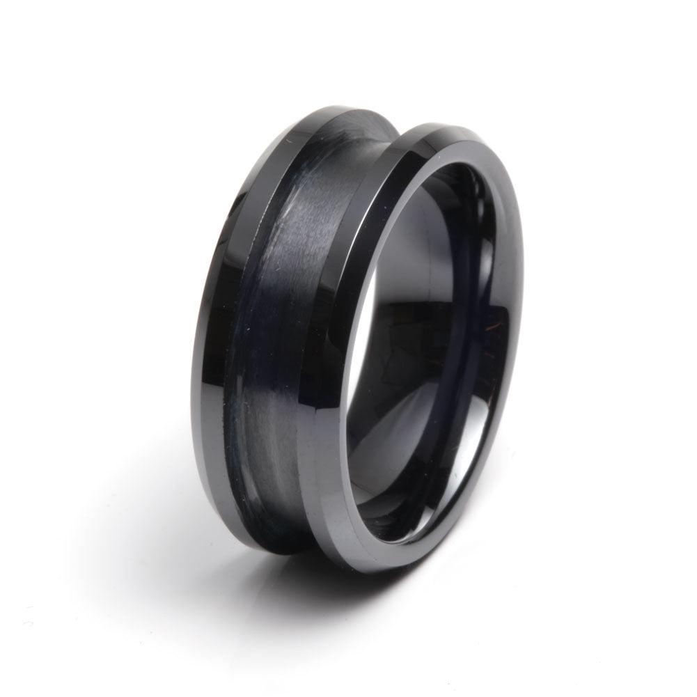 Artisan Black Ceramic Inlay Comfort Fit Ring Core 8mm