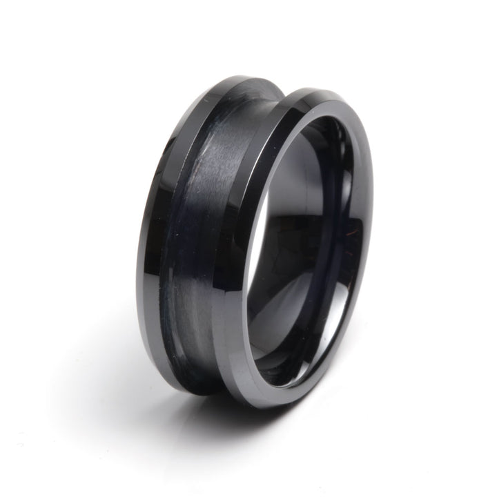 Artisan Black Ceramic Inlay Comfort Fit Ring Core 8mm