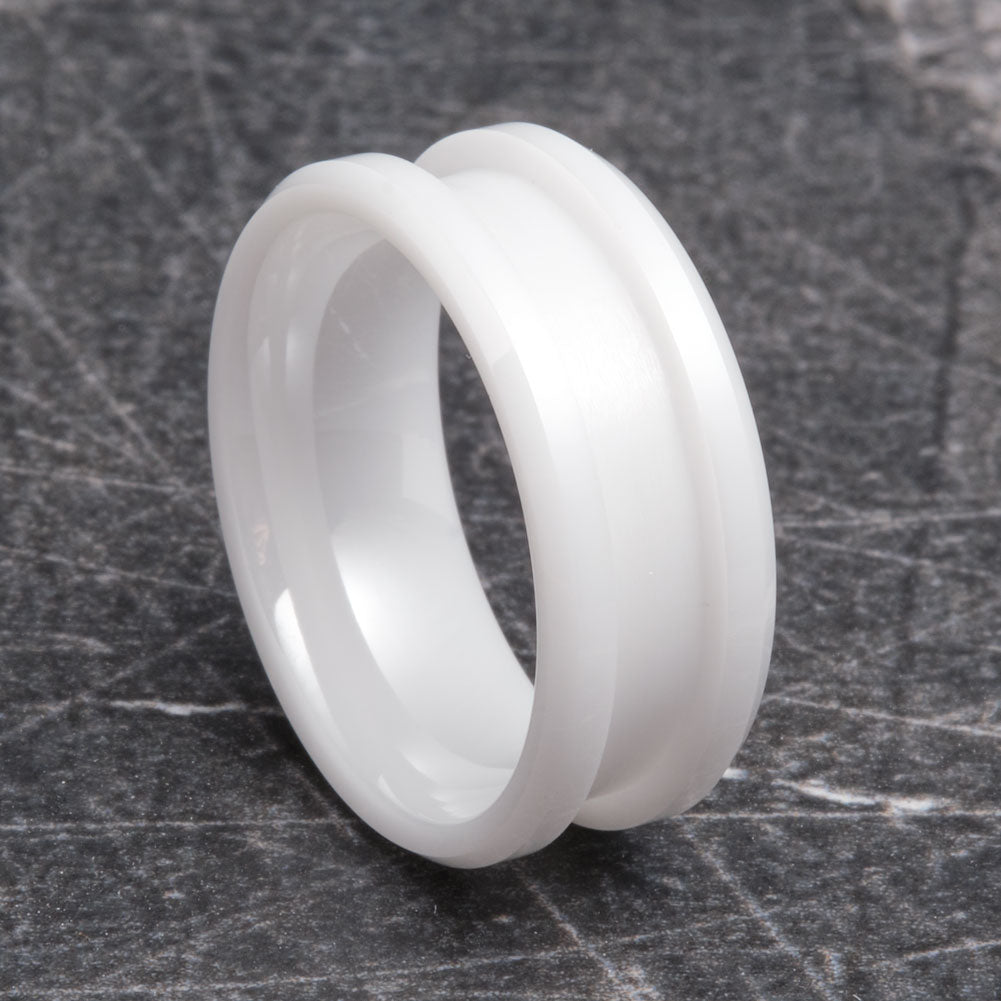 Artisan White Ceramic Inlay Comfort Fit Ring Core 8mm