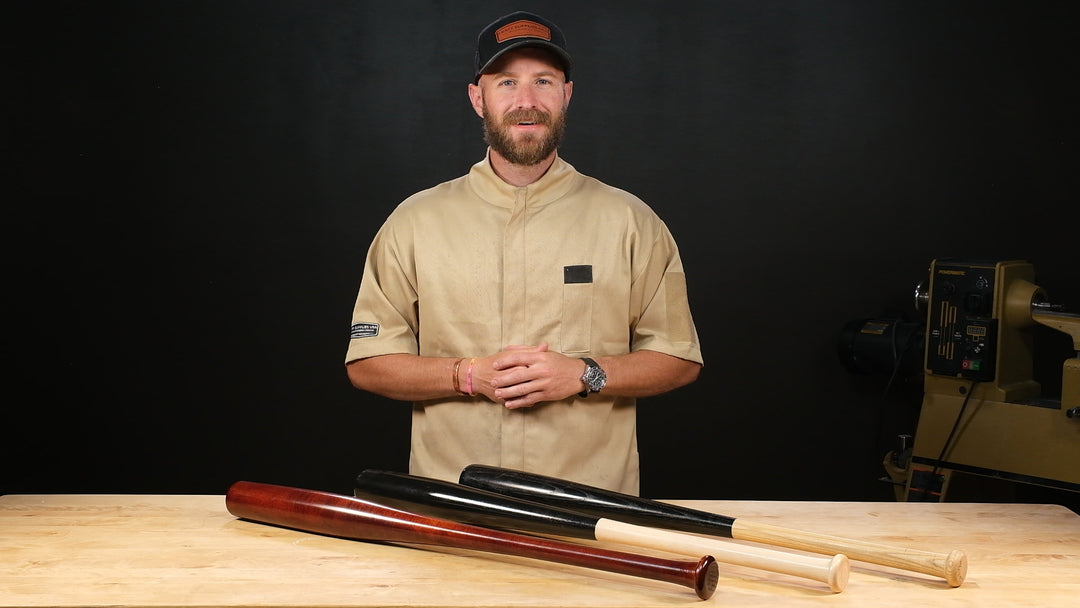 Mike showing off a few of his turned baseball bats
