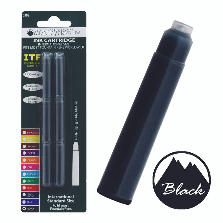 Black MonteVerde Fountain Ink Cartridge 6 Pack