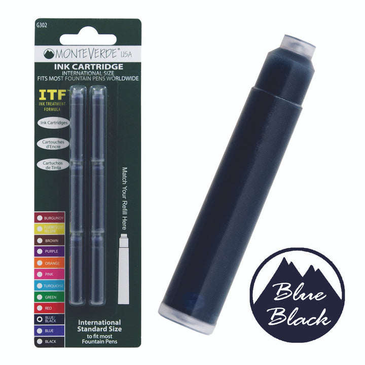 Blue/Black MonteVerde Fountain Ink Cartridge 6 Pack