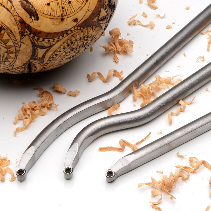 Set of 3 Hollow Pro Rocket Tools on a white surface with wood shavings