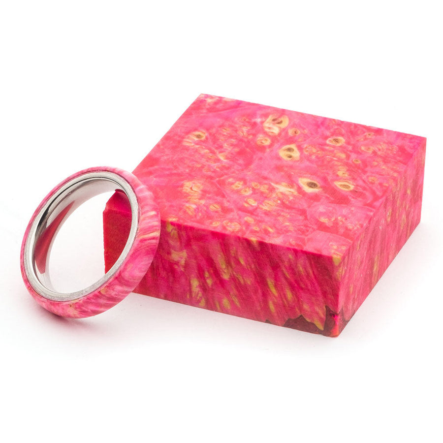 Turners Choice Stabilized Ring Blank Pink Dyed Box Elder Burl