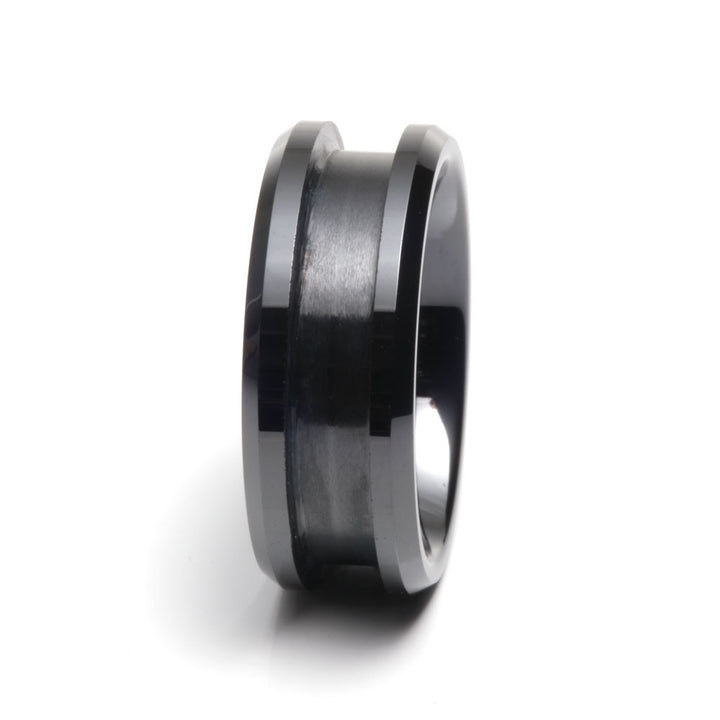 Artisan Black Ceramic Inlay Comfort Fit Ring Core 8mm
