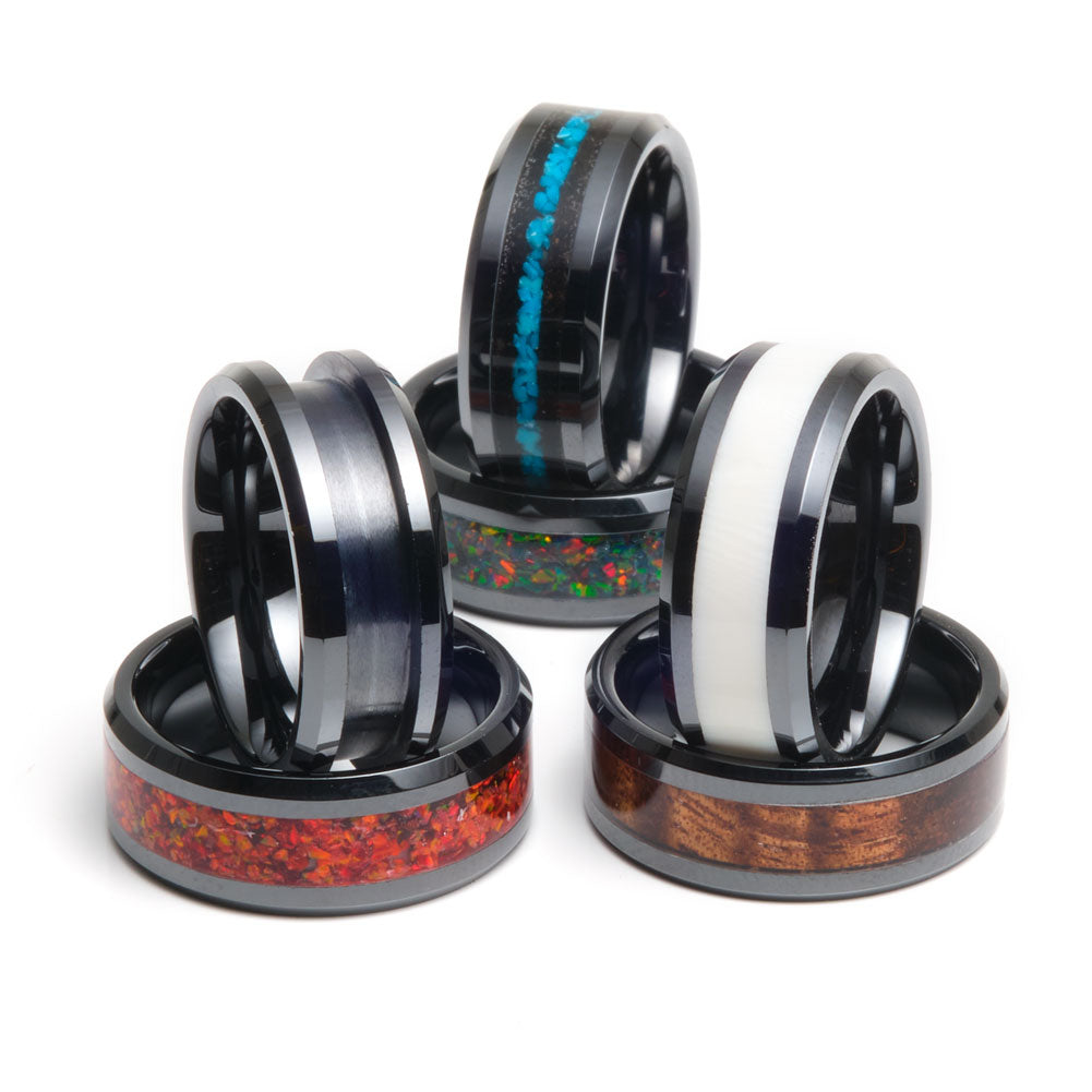 Artisan Black Ceramic Inlay Comfort Fit Ring Core 8mm Size 13