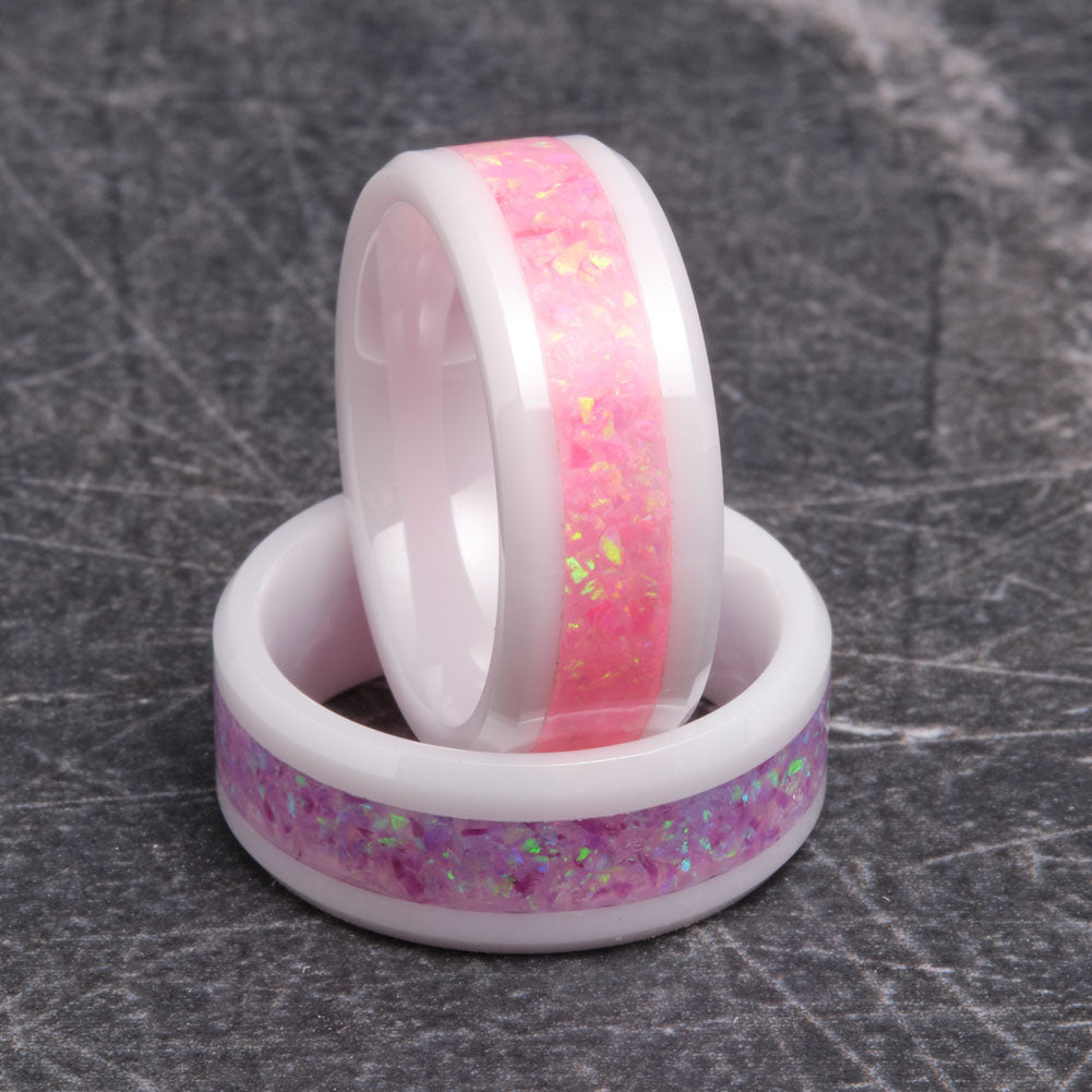 Artisan White Ceramic Inlay Comfort Fit Ring Core 8mm