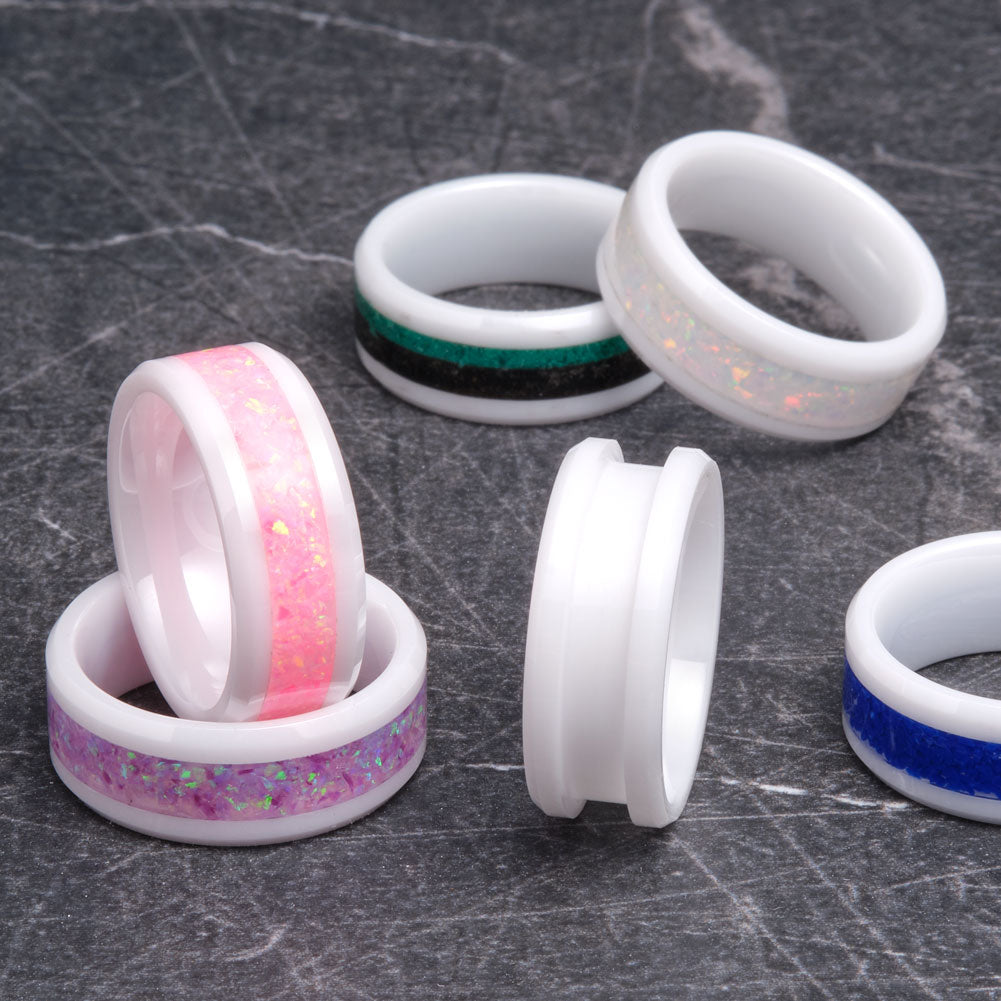 Artisan White Ceramic Inlay Comfort Fit Ring Core 8mm – Craft Supplies USA
