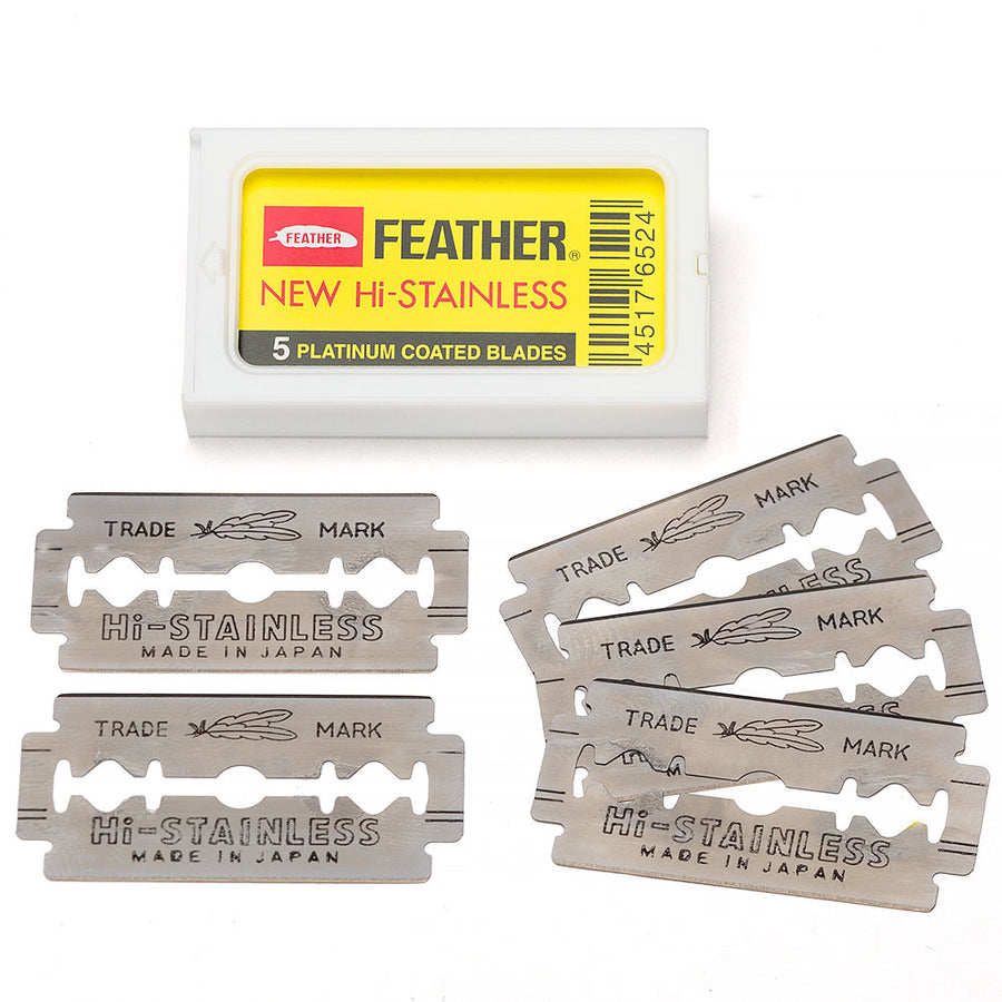 Feather Hi-Stainless Platinum Coated Double Edge Safety Razor Blade - 5 Pack